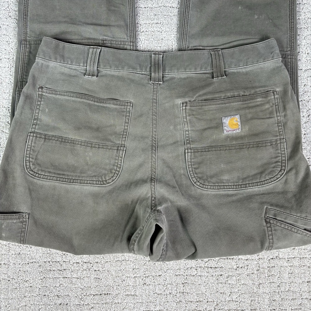 Carhartt Pants Mens 35X32 Green Relaxed Fit DoubleKnee Thrashed Outdoor Workwear